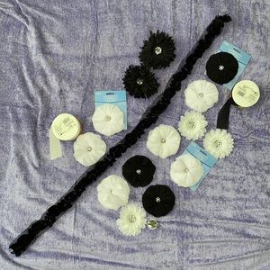 Flower clip pin hair purse dress accessories black white rhinestone sparkle